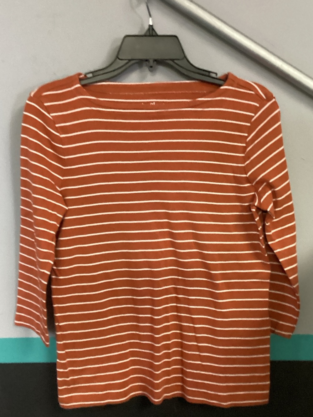 Chico's Rust and White Striped Boatneck Long Sleeve Top